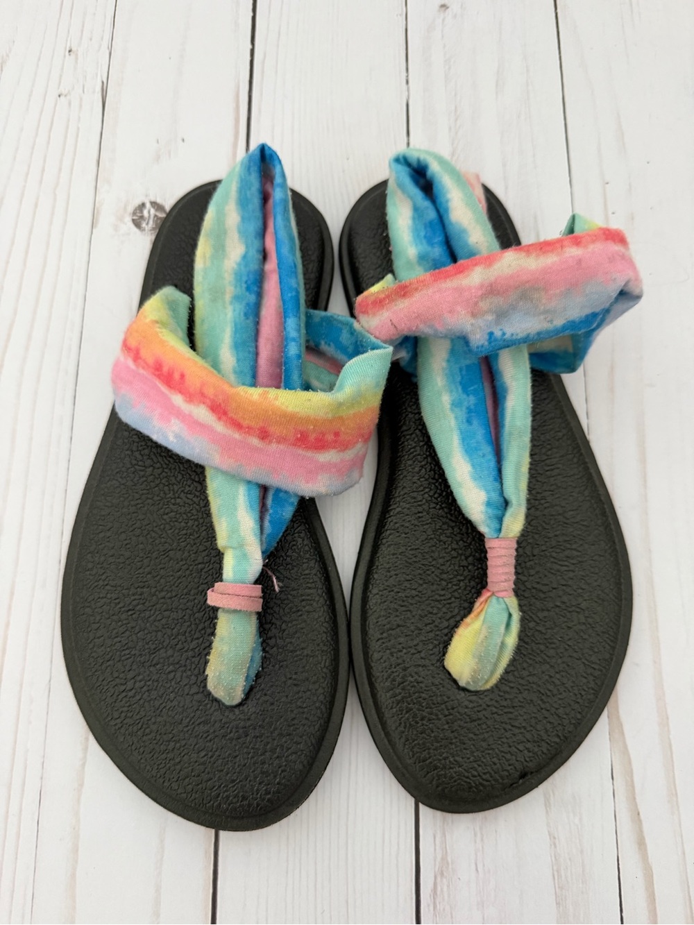 Kids Tie-Dye Rainbow Sanuk Sandals - Black Footbed